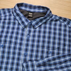 REI Co-op Mens Sahara Long Sleeve Button Up Shirt Size L Blue Plaid Vented